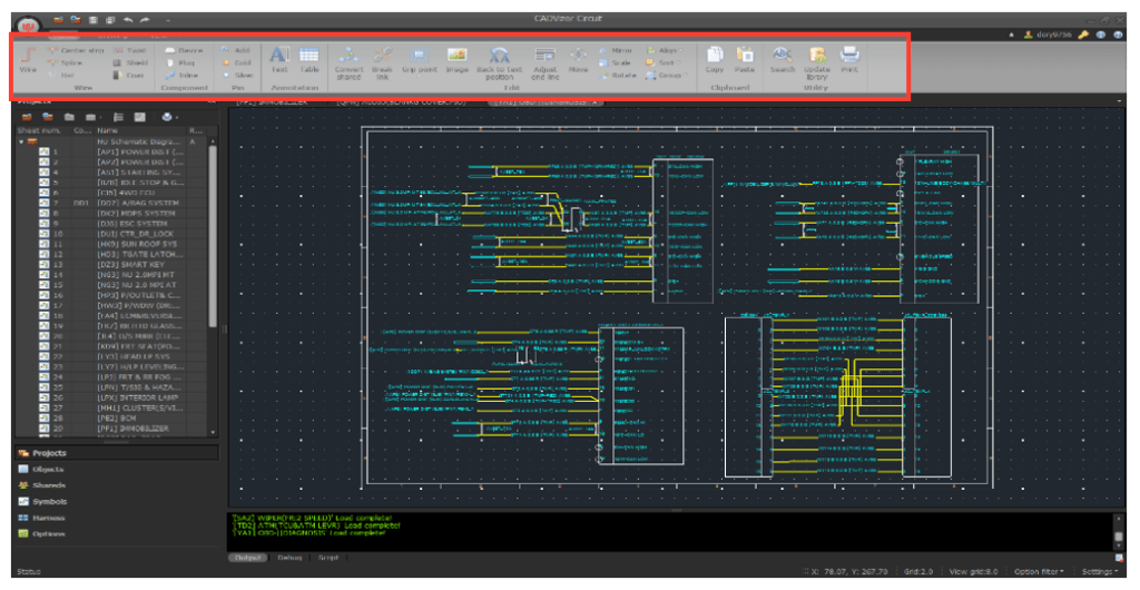 Screenshot of CADVIZOR UI, highlighting key functions at the top.