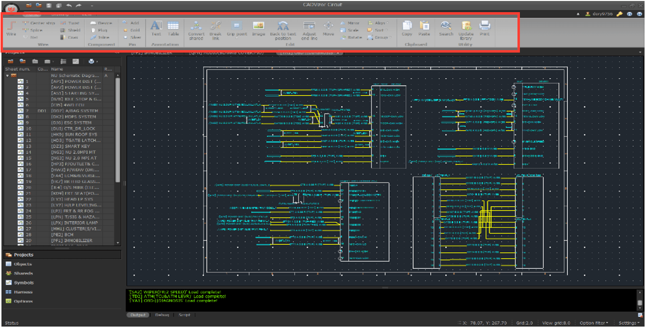 Screenshot of CADVIZOR UI, highlighting key functions at the top.