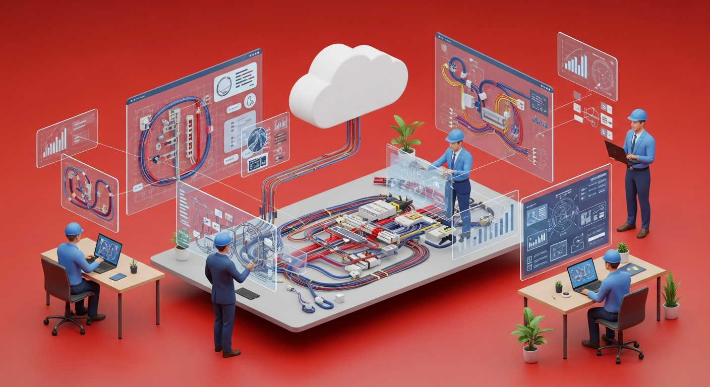 3D graphics showing a cloud-connected work environment
